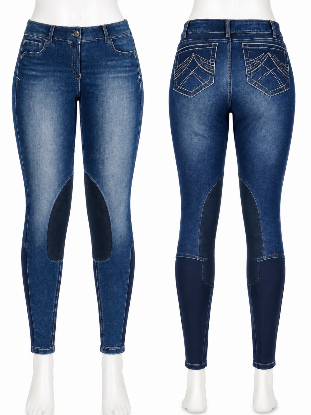 NWT Ariat Denim whipstitch knee patch low rise breeches 34R equestrian riding